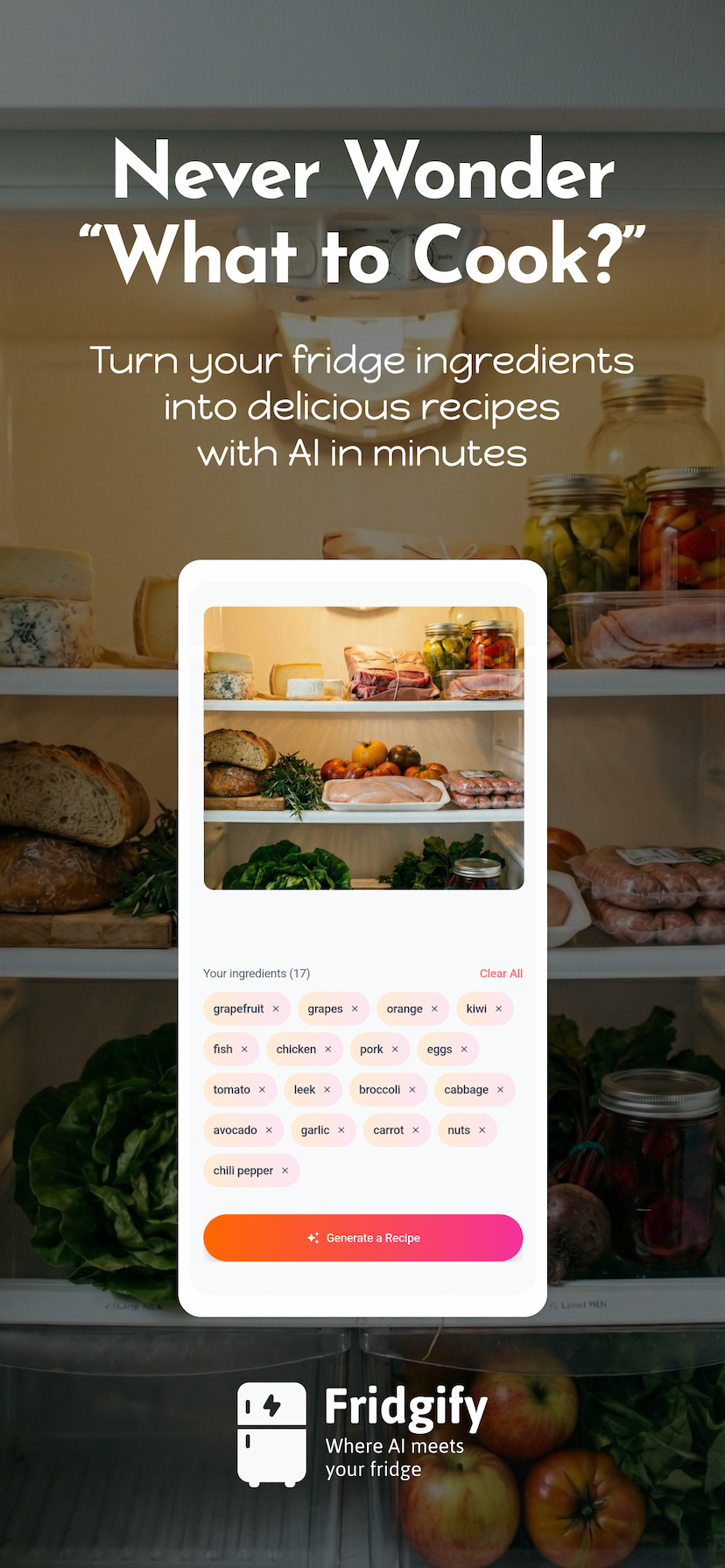 Fridgify App - Turn your fridge ingredients into delicious recipes