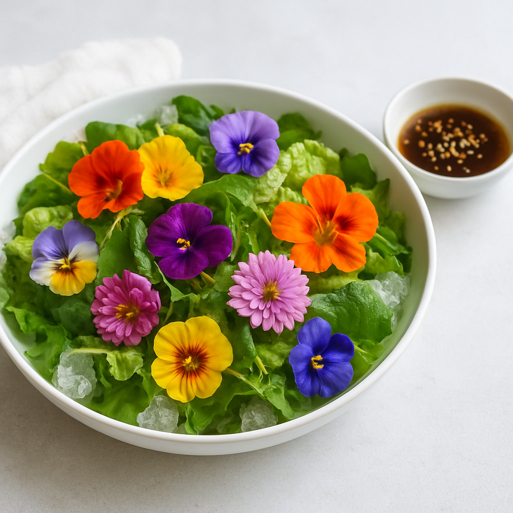 Korean Edible Flower & Leafy Greens Salad with Soy Dressing