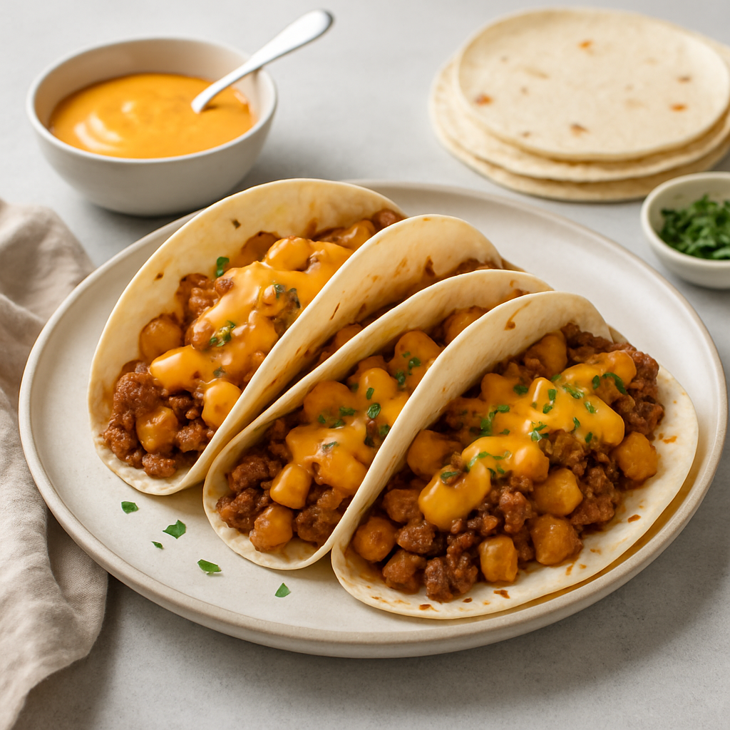 Easy Cheesy Beef & Potato Skillet Tacos