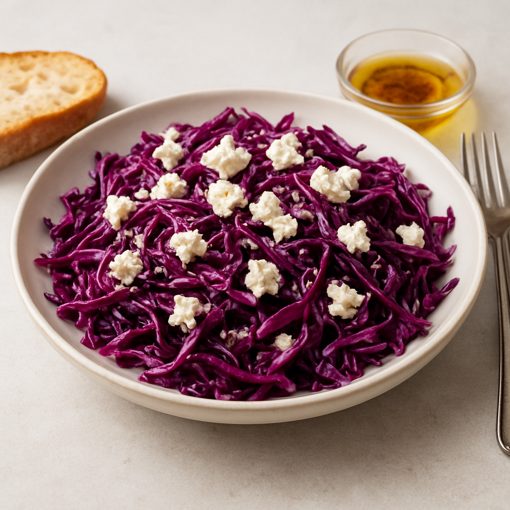 Mediterranean Red Cabbage and Feta Salad with Warm Vinaigrette