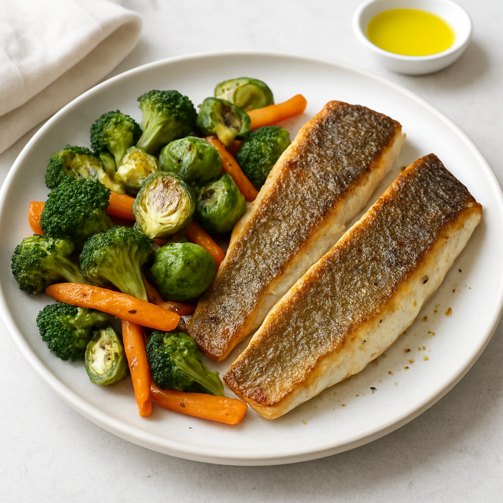 Mediterranean Pan-Roasted Perch with Roasted Vegetables