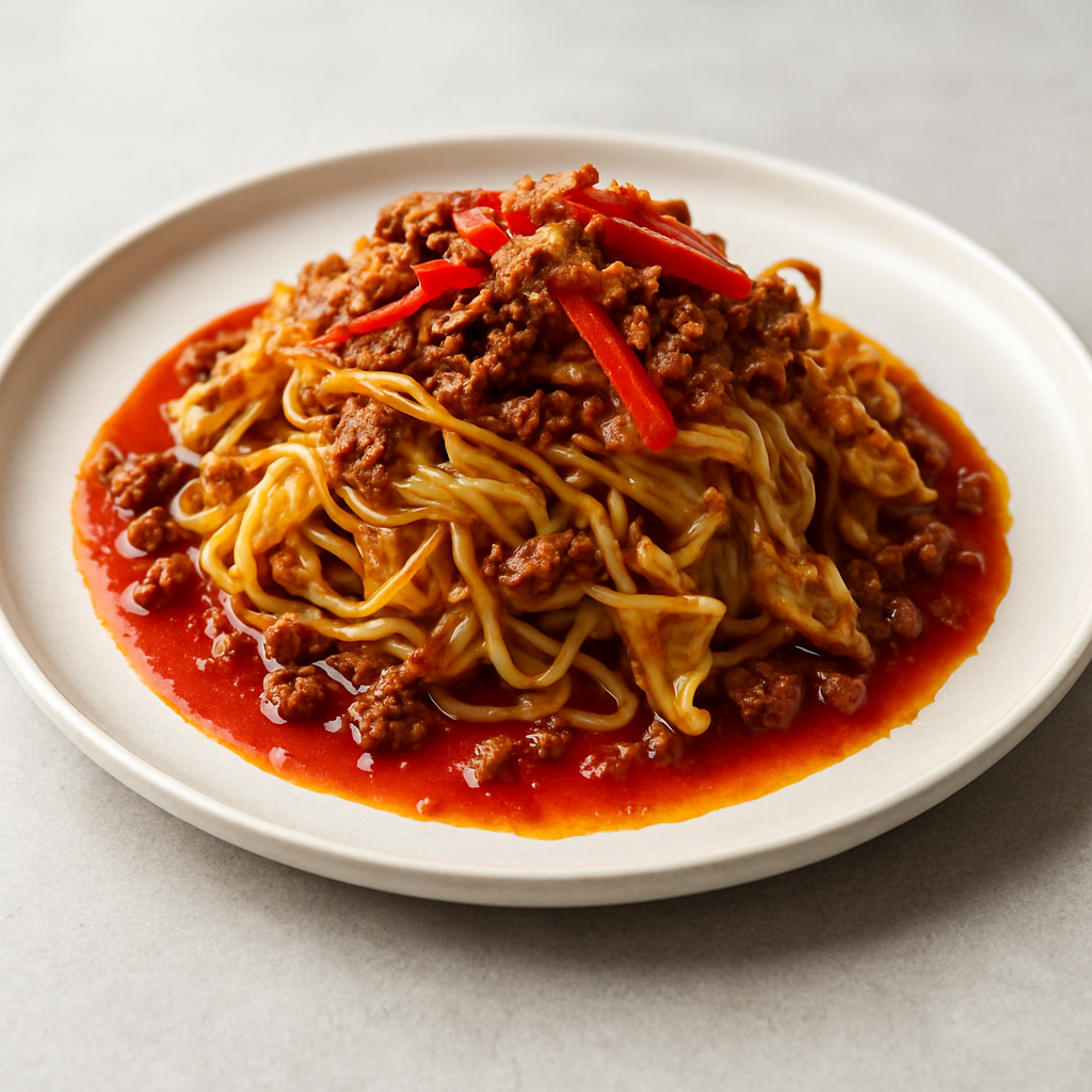 Umami Cabbage Noodle Stir-Fry with Charred Tomato Essence and Crispy Garlic Oil