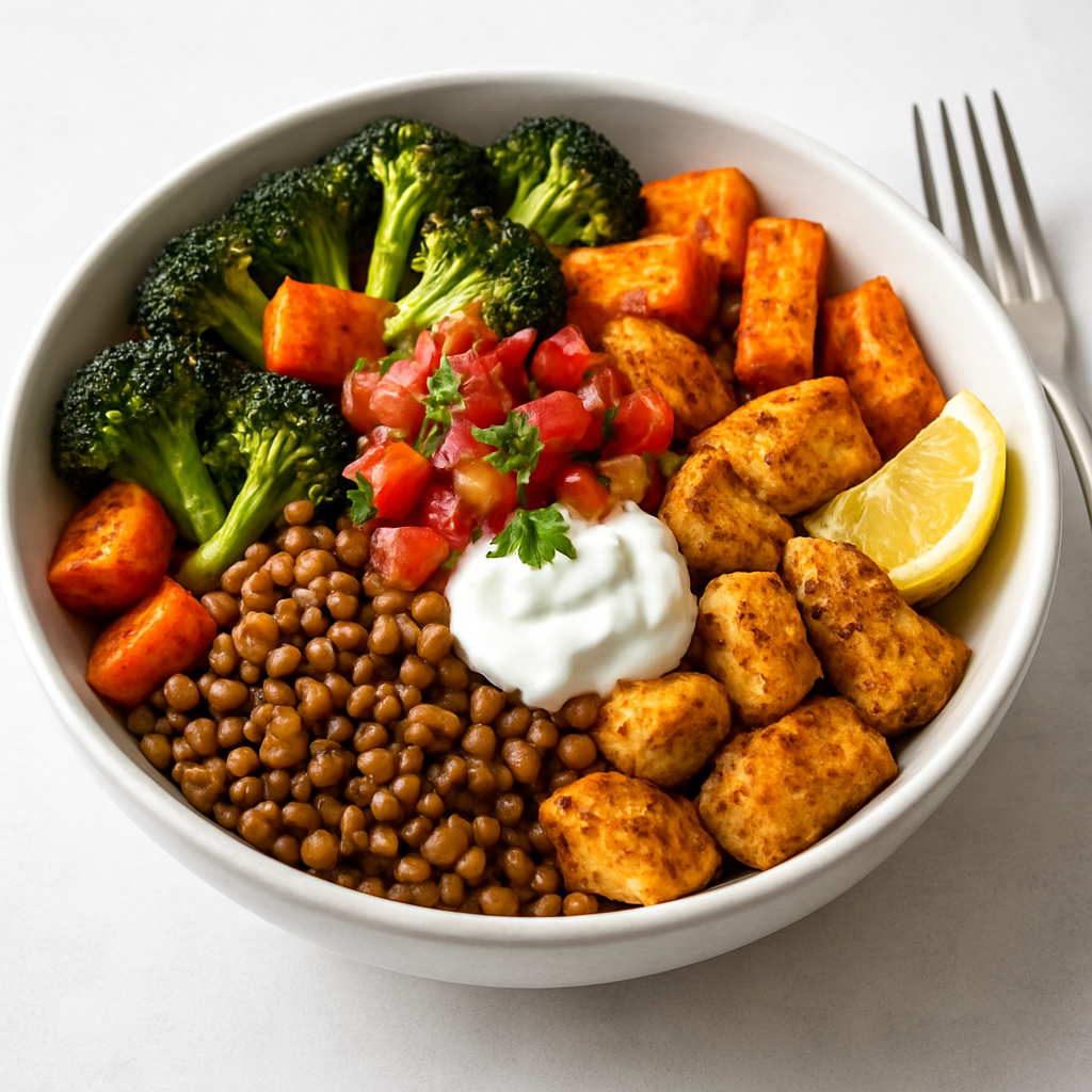 Mexican Spiced Chicken and Lentil Bowl with Roasted Vegetables