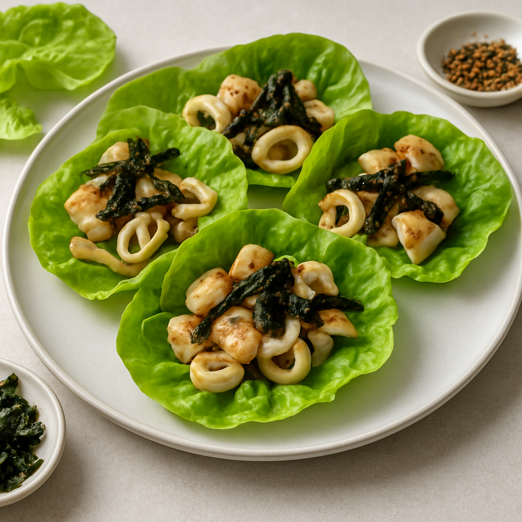 Korean Seafood Lettuce Wraps with Seaweed