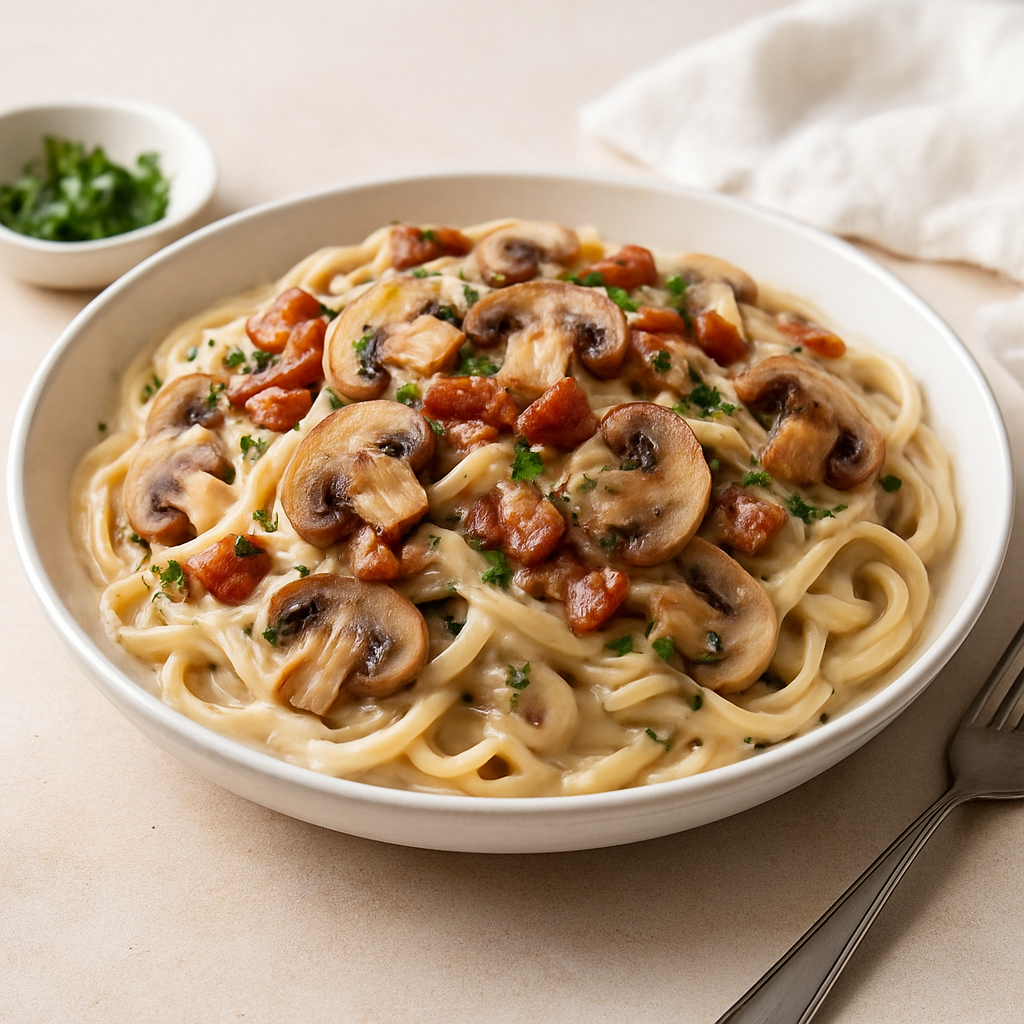 Creamy Mushroom and Bacon Pasta