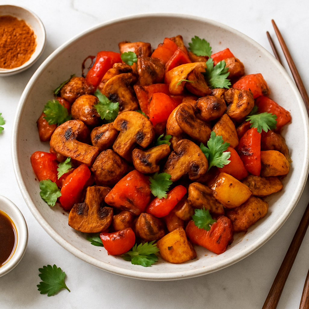 Tandoori Mushroom Pho Stir-Fry with Charred Peppers