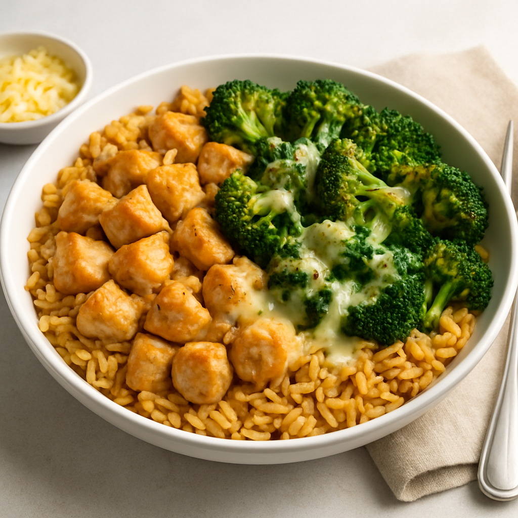 Mediterranean-Italian Chicken & Rice Bowl with Cheesy Broccoli