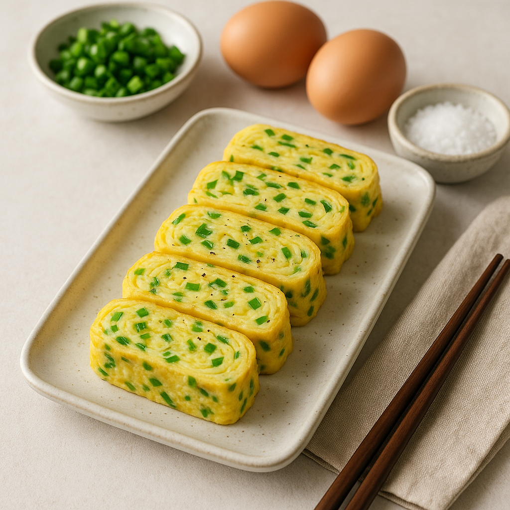 Korean Rolled Omelette with Green Onions