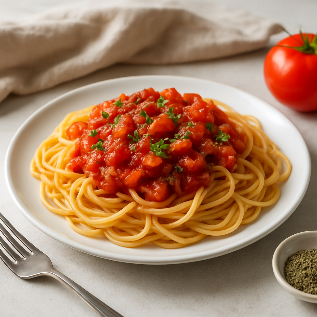 Greek Spaghetti with Tomato and Pepper Sauce