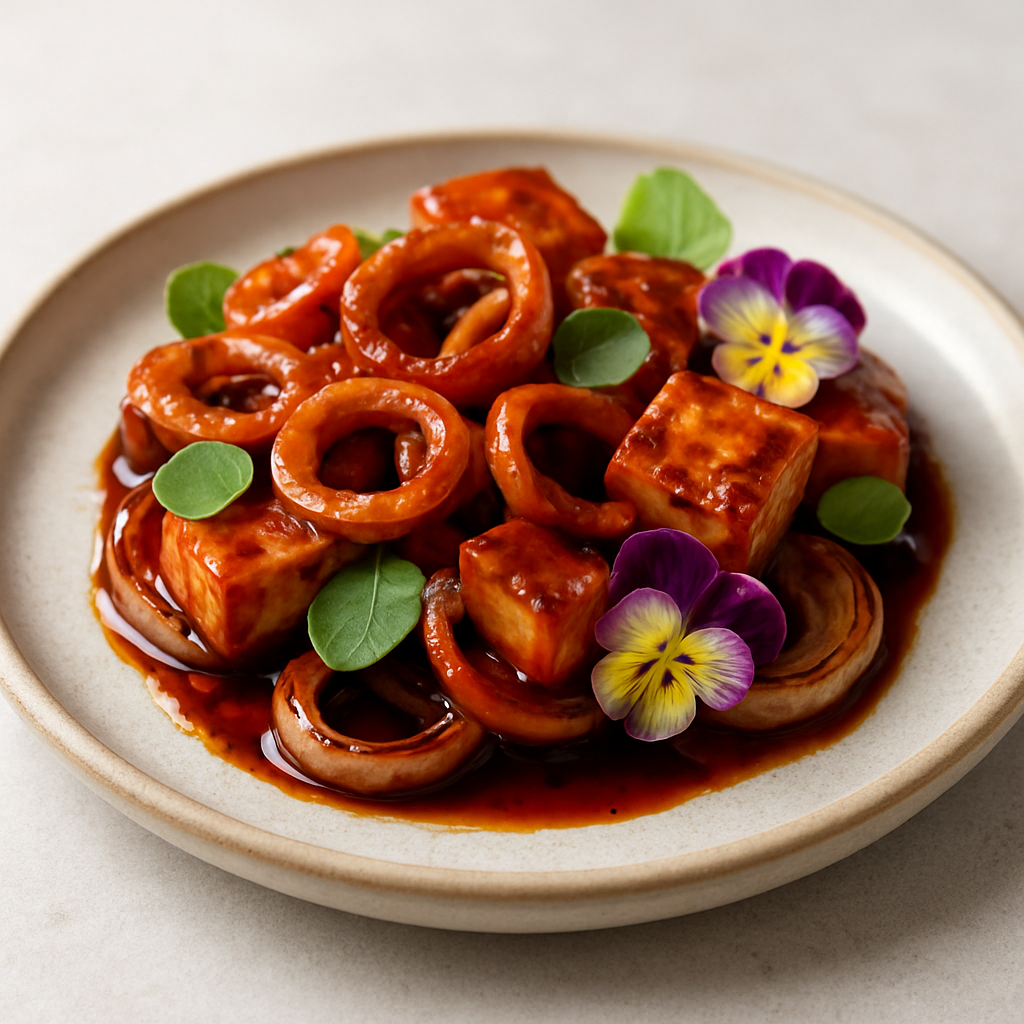 Spanish-Style Squid and Tofu Tapas with Gochujang Glaze