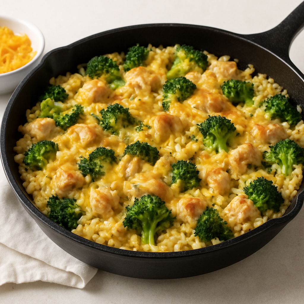 Simple Cheesy Chicken and Rice Skillet