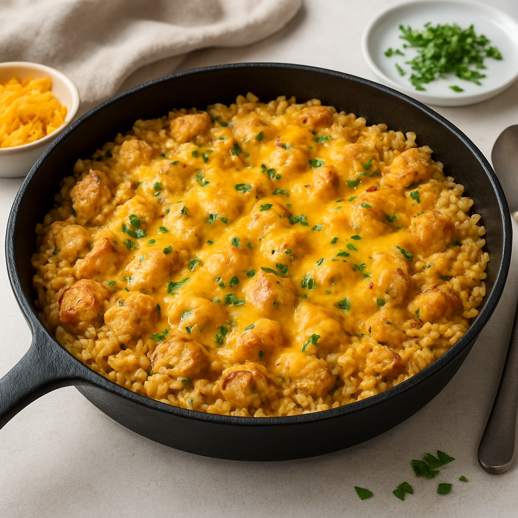 Easy Cheesy Chicken and Rice Skillet
