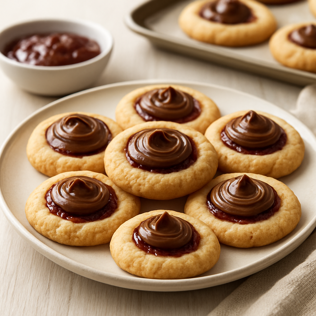 Chocolate Peanut Butter Jam Thumbprint Cookies