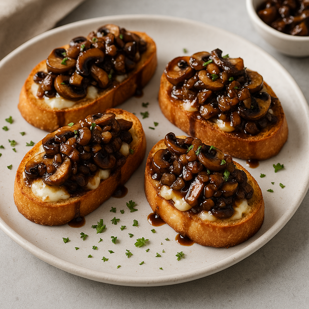 Italian Balsamic Mushroom and Cheese Bruschetta