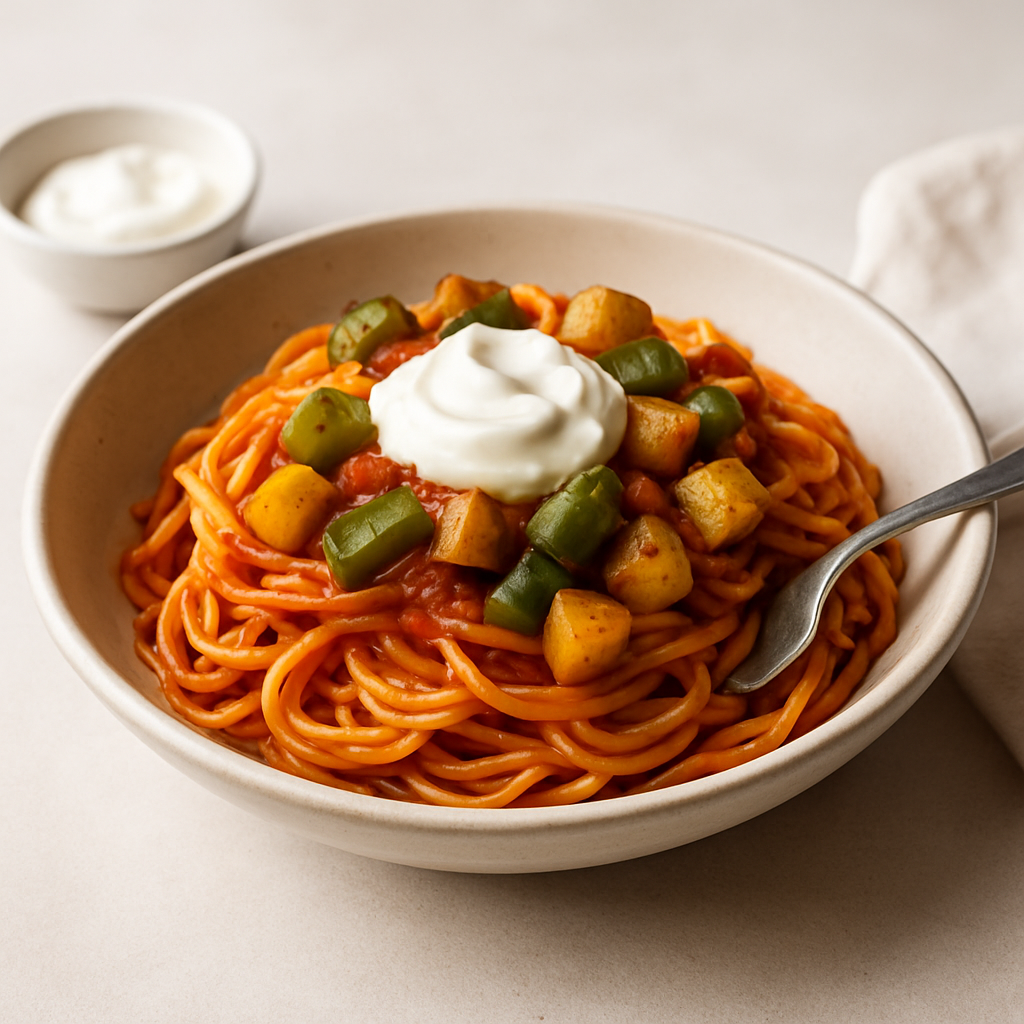 Creamy Tomato Spaghetti with Roasted Vegetables