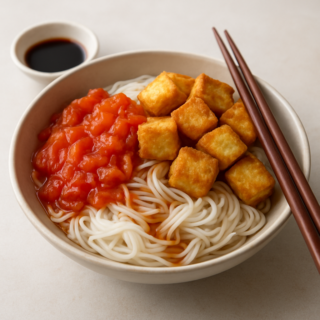 Vietnamese Fried Tofu and Tomato Noodle Bowl