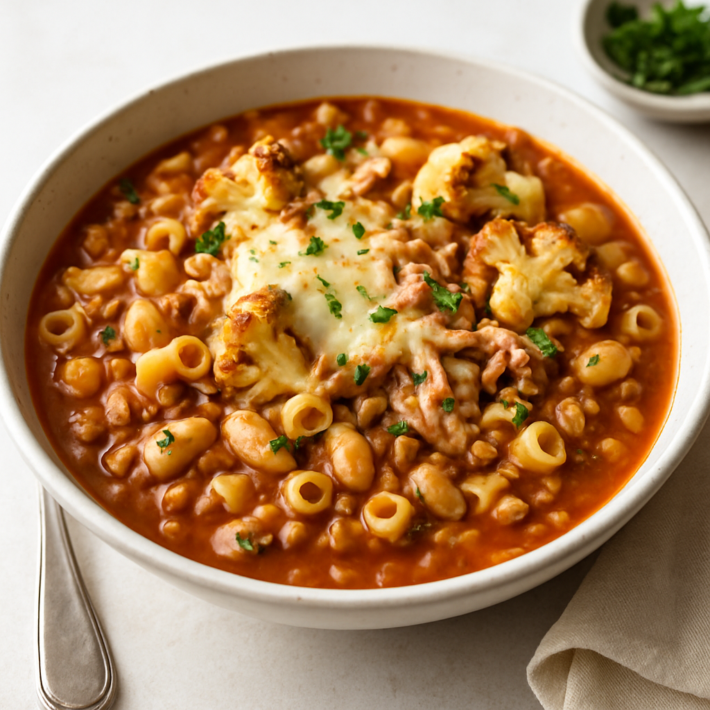 Pasta e Fagioli with Tuna, Lentils, and Cauliflower
