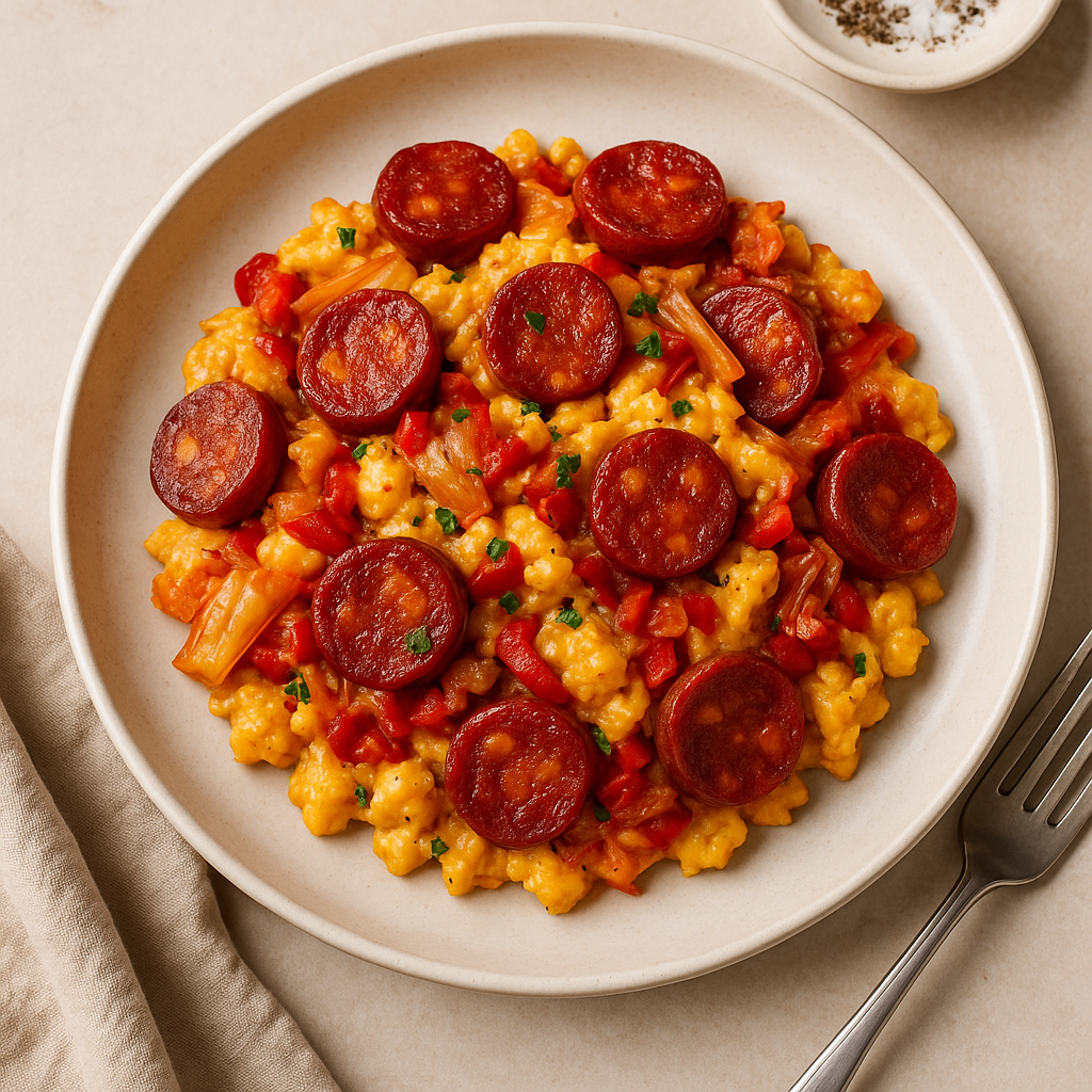 Spanish Chorizo and Kimchi Scrambled Eggs