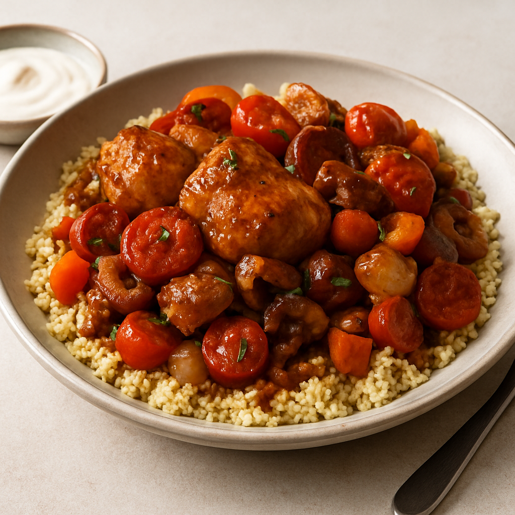 French Coq au Vin with Chorizo and Vegetable Medley