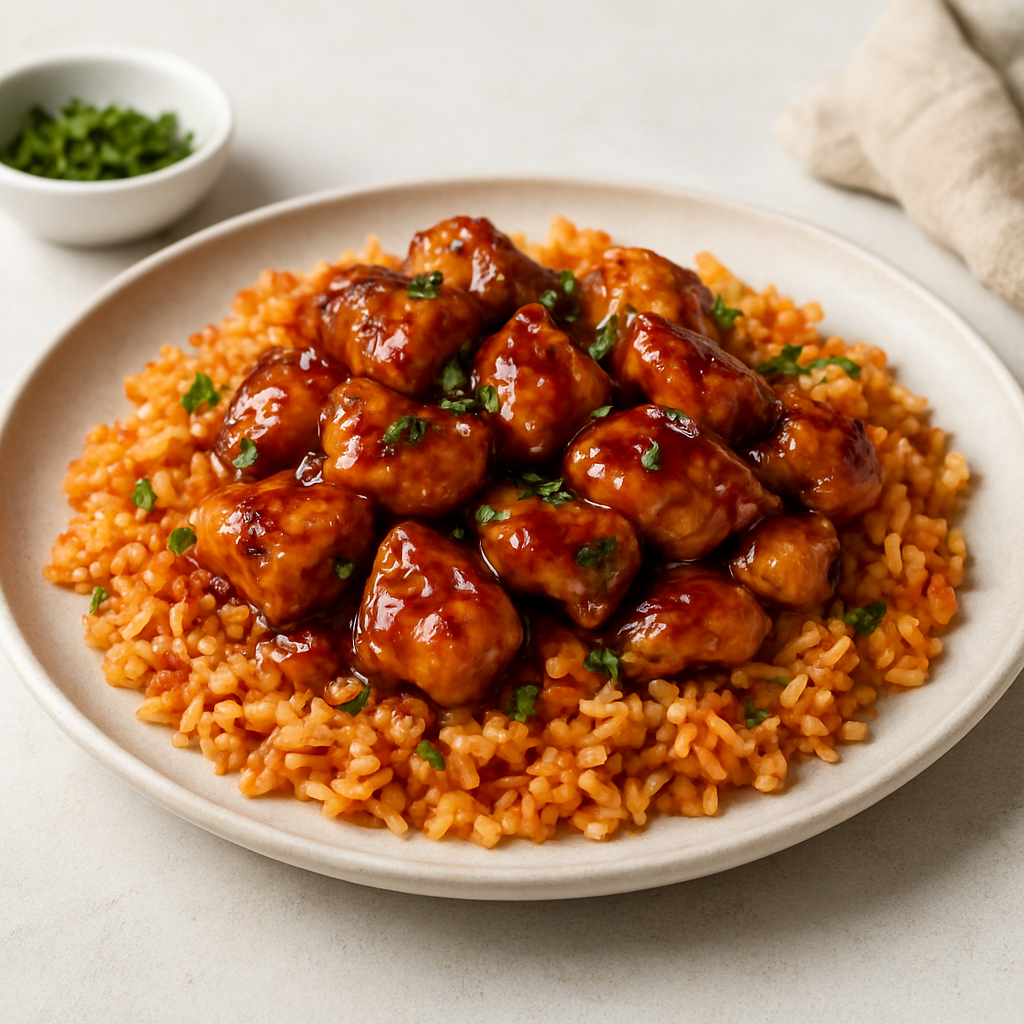 Mediterranean-Style Soy Glazed Chicken with Tomato Rice