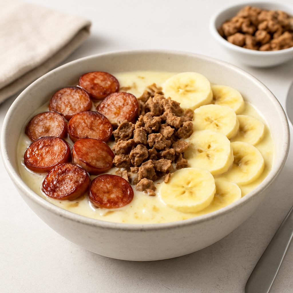 Middle-Eastern Cheesy Sausage & Banana Breakfast Bowl