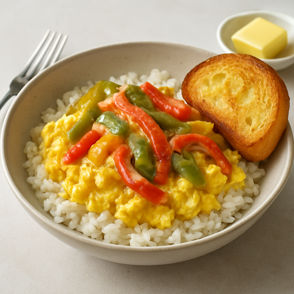 Creamy Pepper & Egg Rice Bowl with Buttered Bread