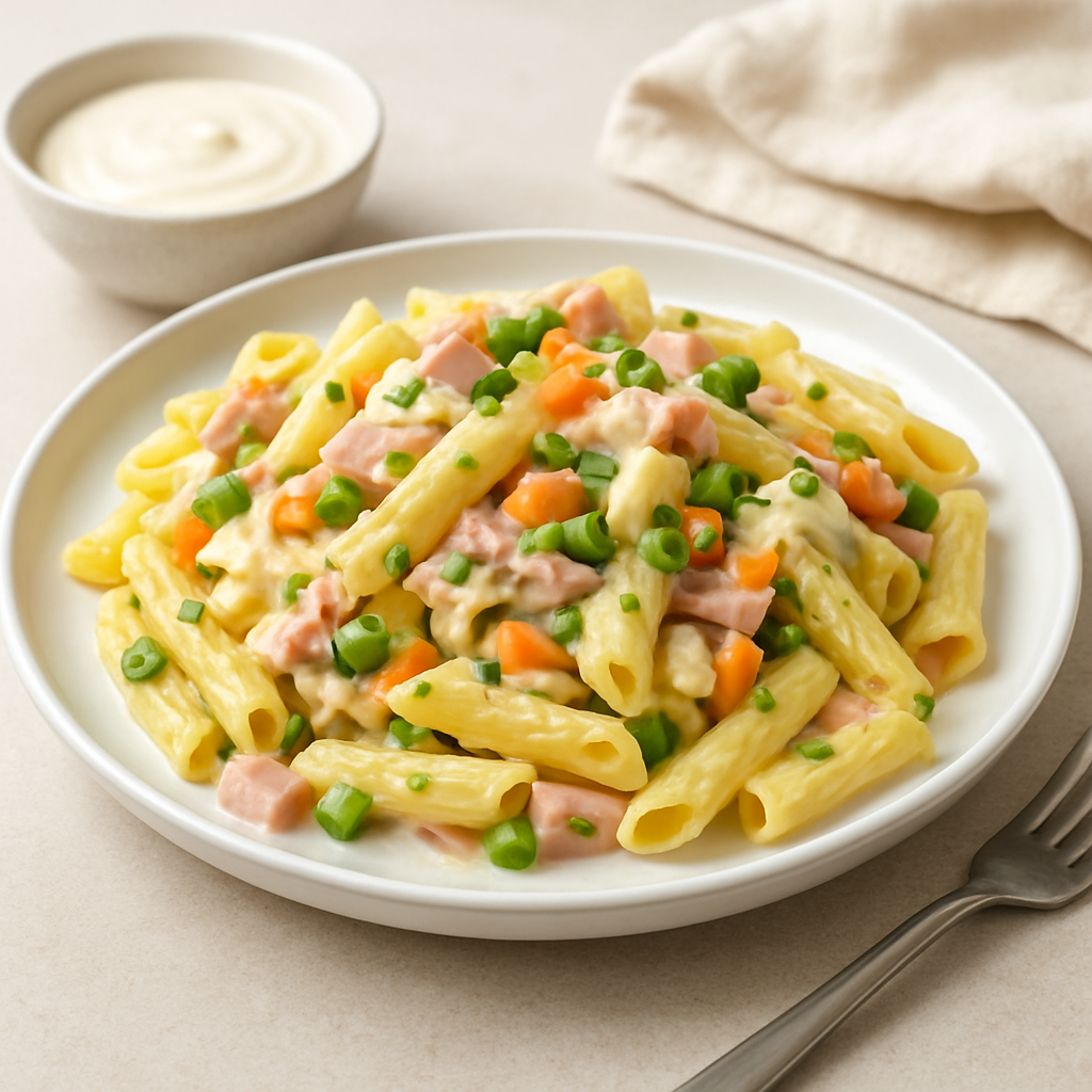 Italian Creamy Ham and Vegetable Pasta with Tahini-Yogurt Sauce