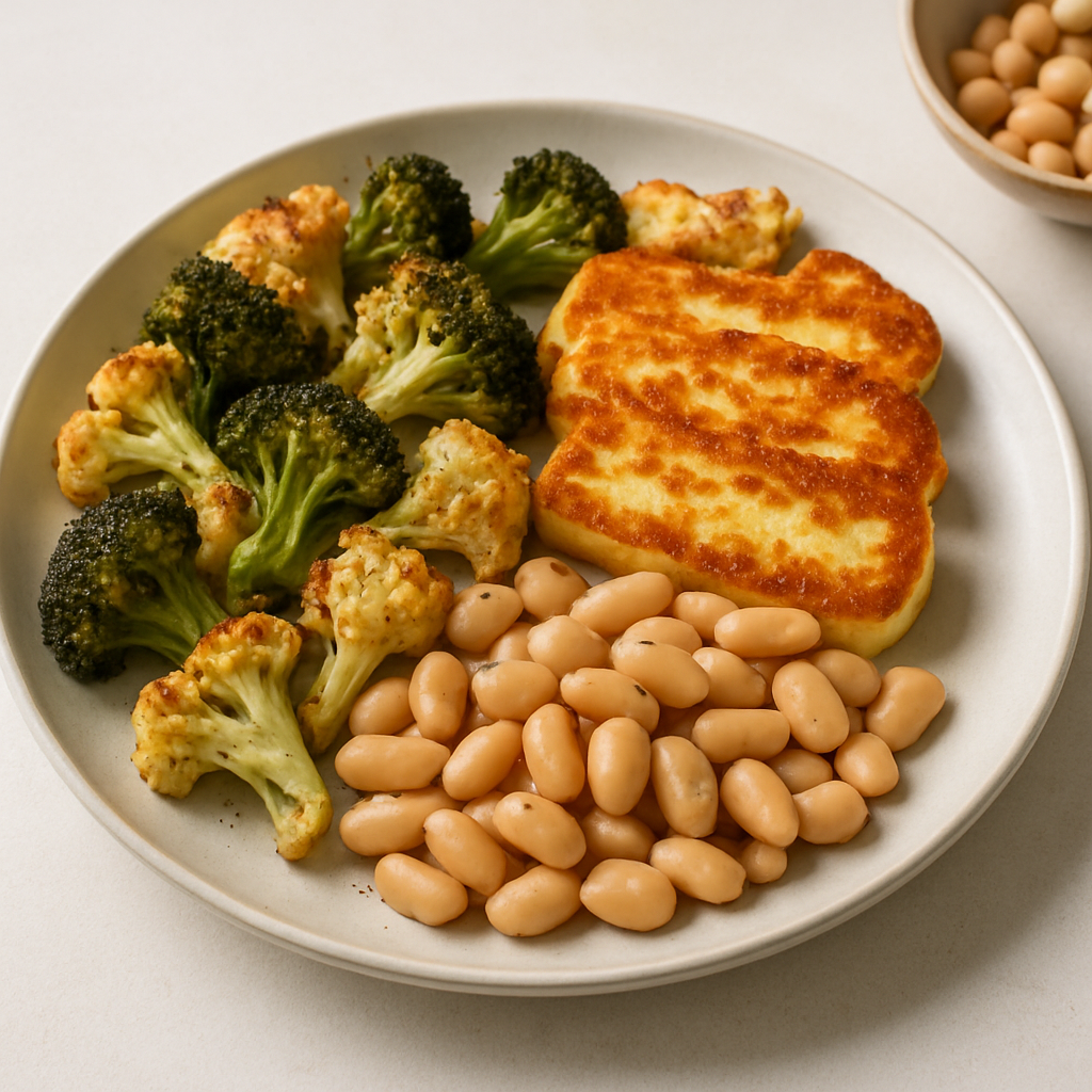 Greek Halloumi and Bean Salad with Roasted Vegetables