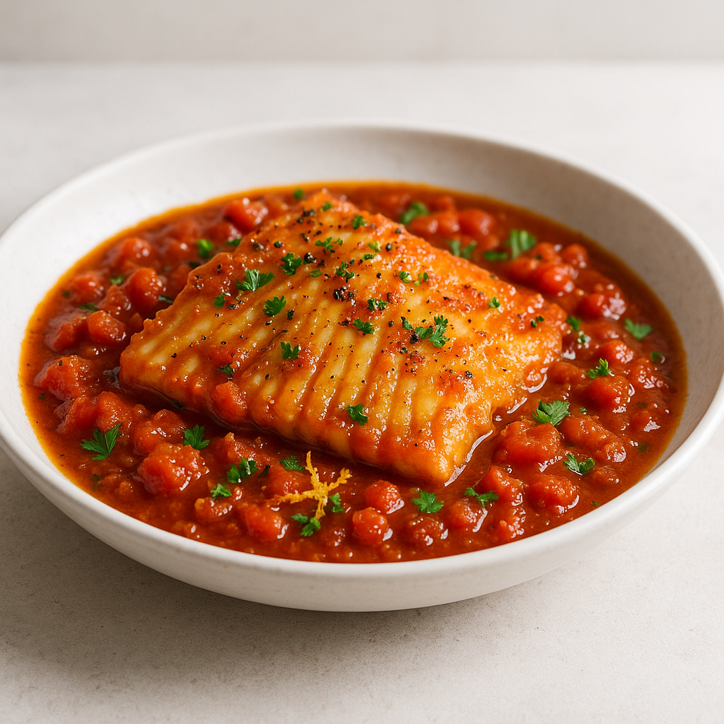 Skate in Tomato Sauce with Chocolate and Orange