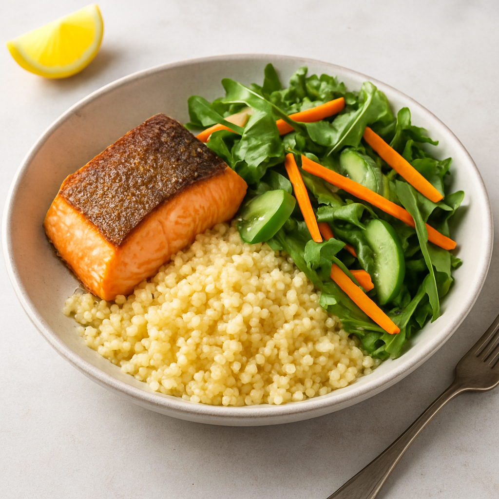 Easy Italian Salmon & Couscous Bowl with Fresh Salad