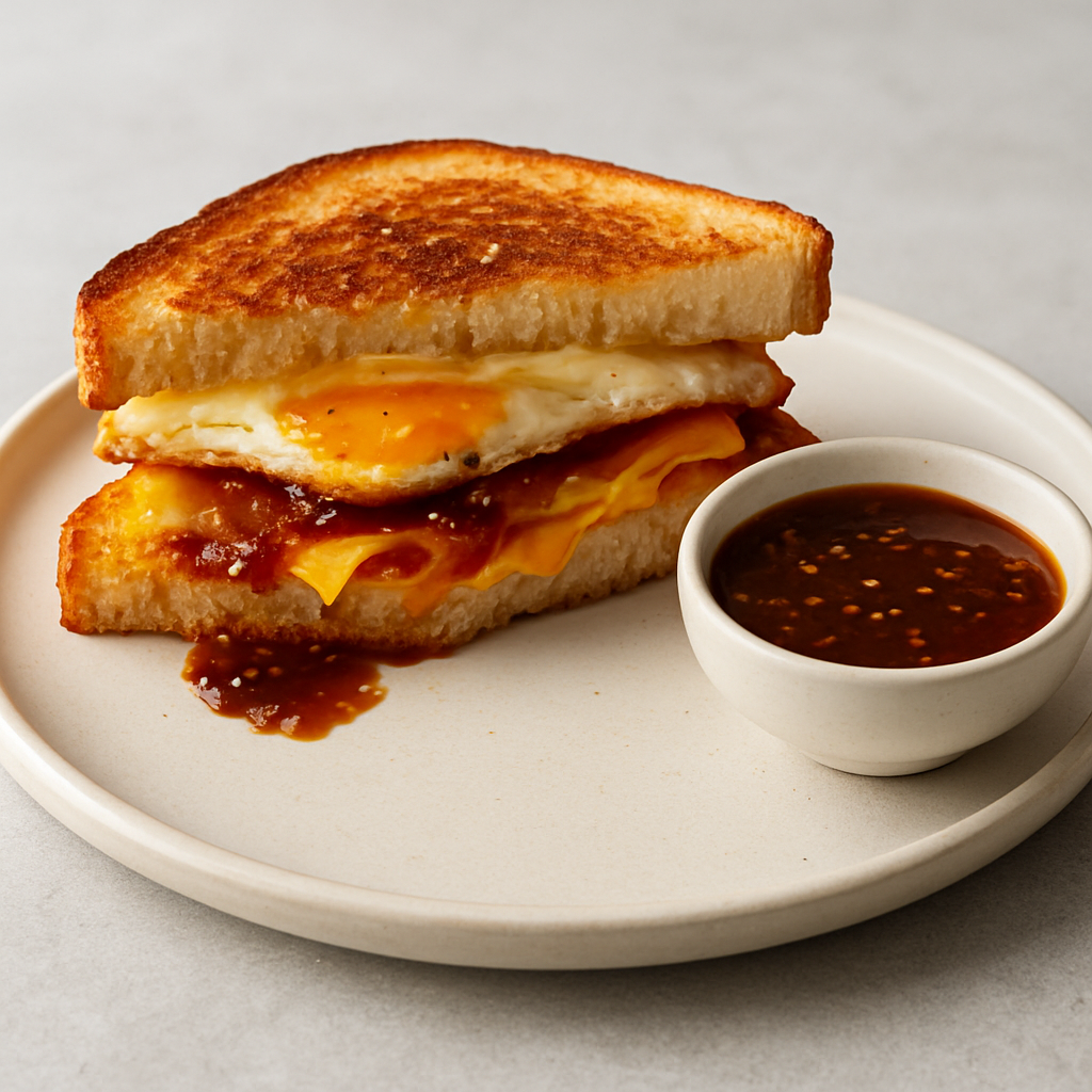 Umami Fusion Crispy Egg Sandwich with Tangy Soy-Vinegar Sauce