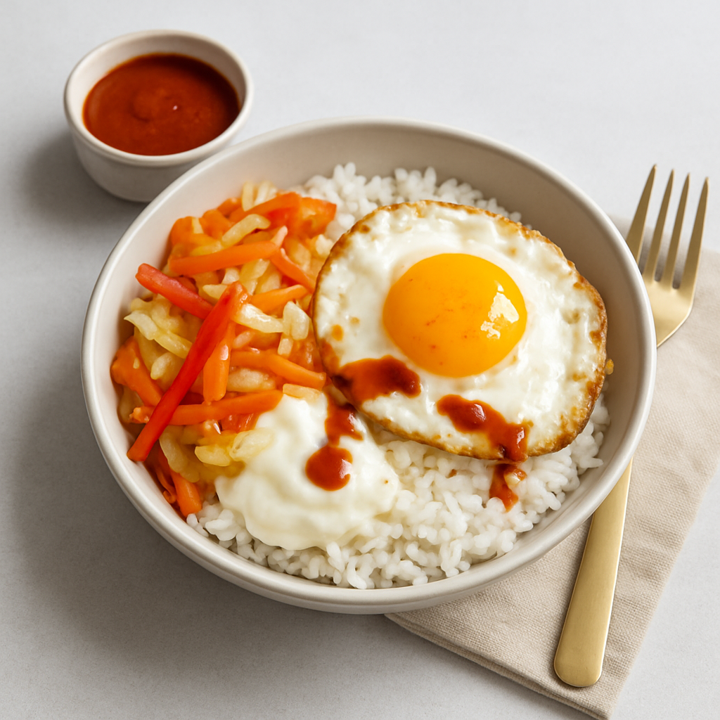 Easy egg, pickled vegetables, rice International