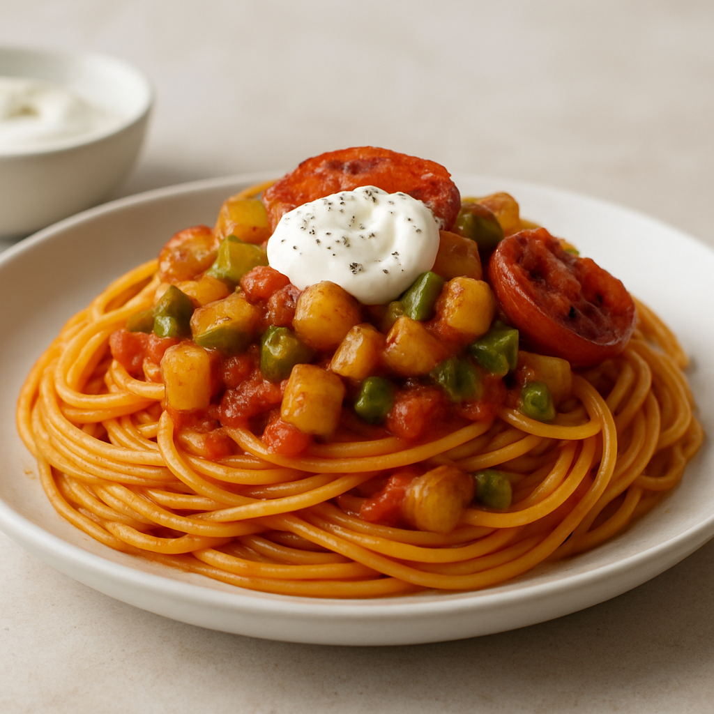 Spaghetti alla Pomodoro with Creamy Potato and Pepper Sauce