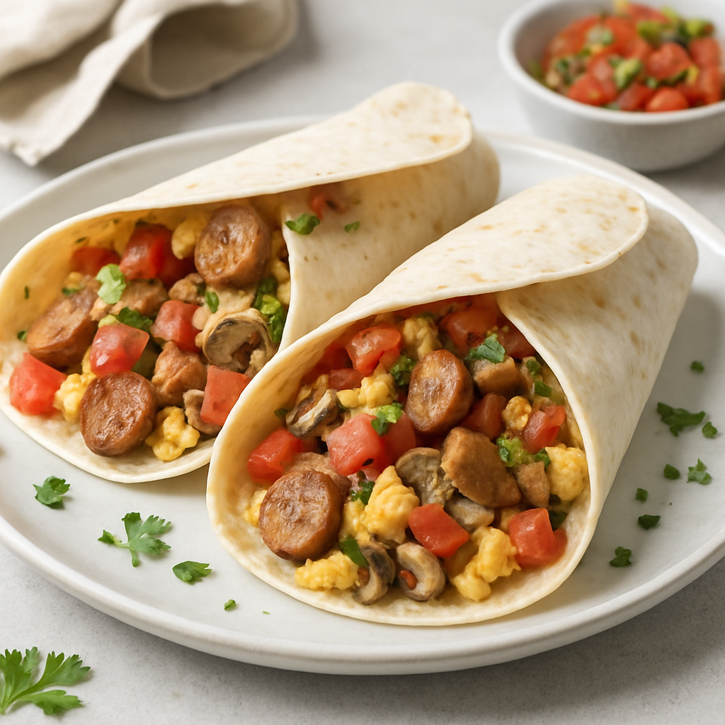 Mediterranean Breakfast Tortilla Wraps with Veggie & Sausage Filling