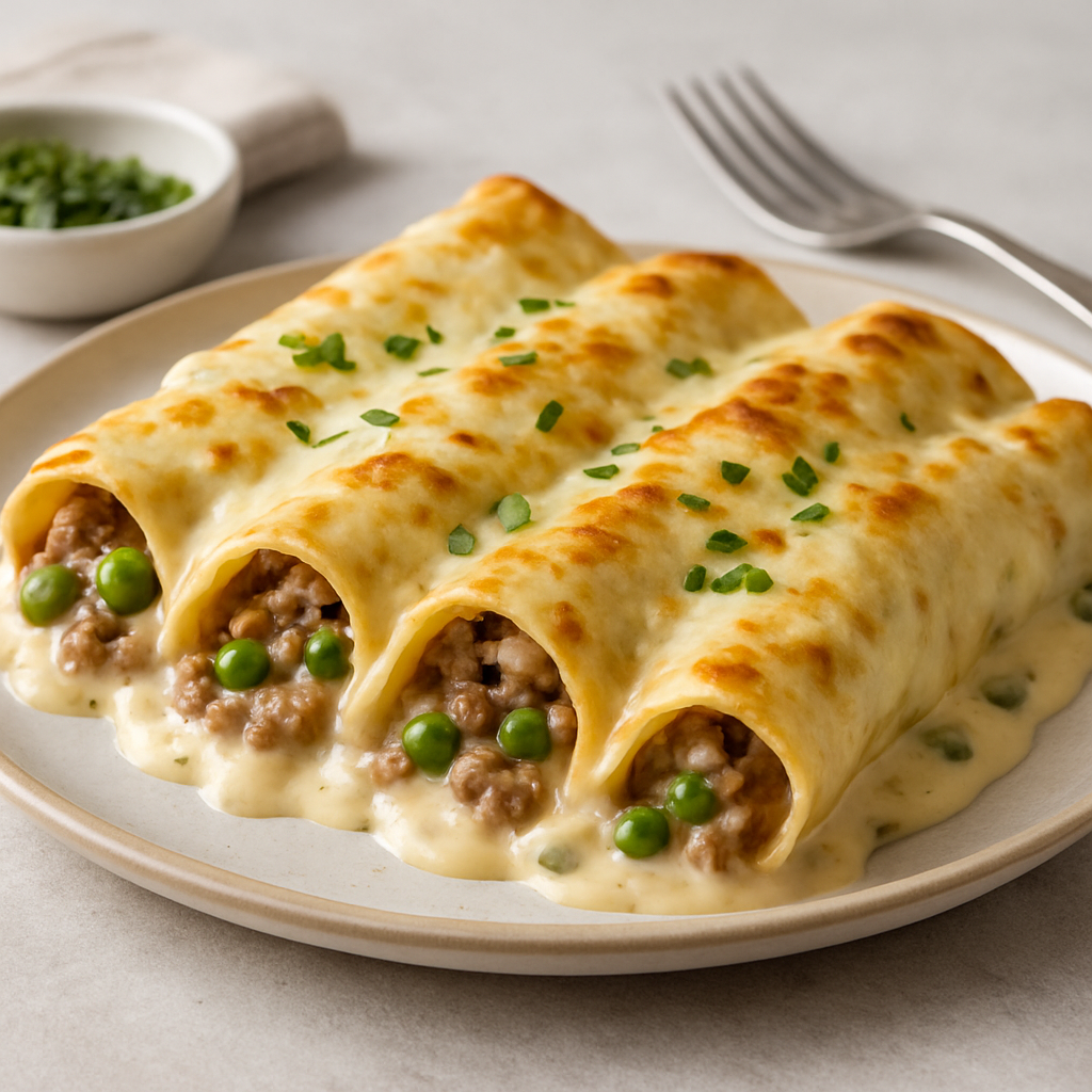 Creamy Beef and Pea Enchiladas