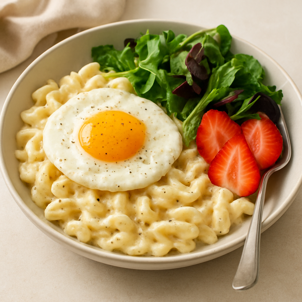 Creamy Fusion Pasta Bowl with Egg & Cheese