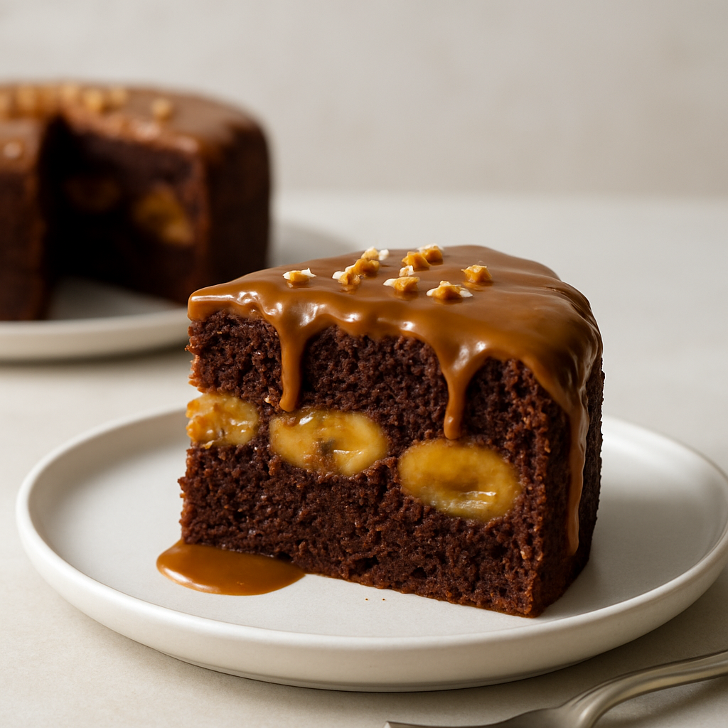 Umami Chocolate-Banana Cake with Miso-Cardamom Glaze