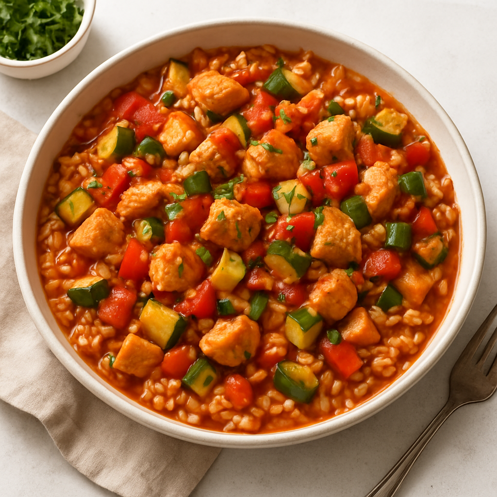 Mediterranean Chicken and Rice with Tomato Vegetables