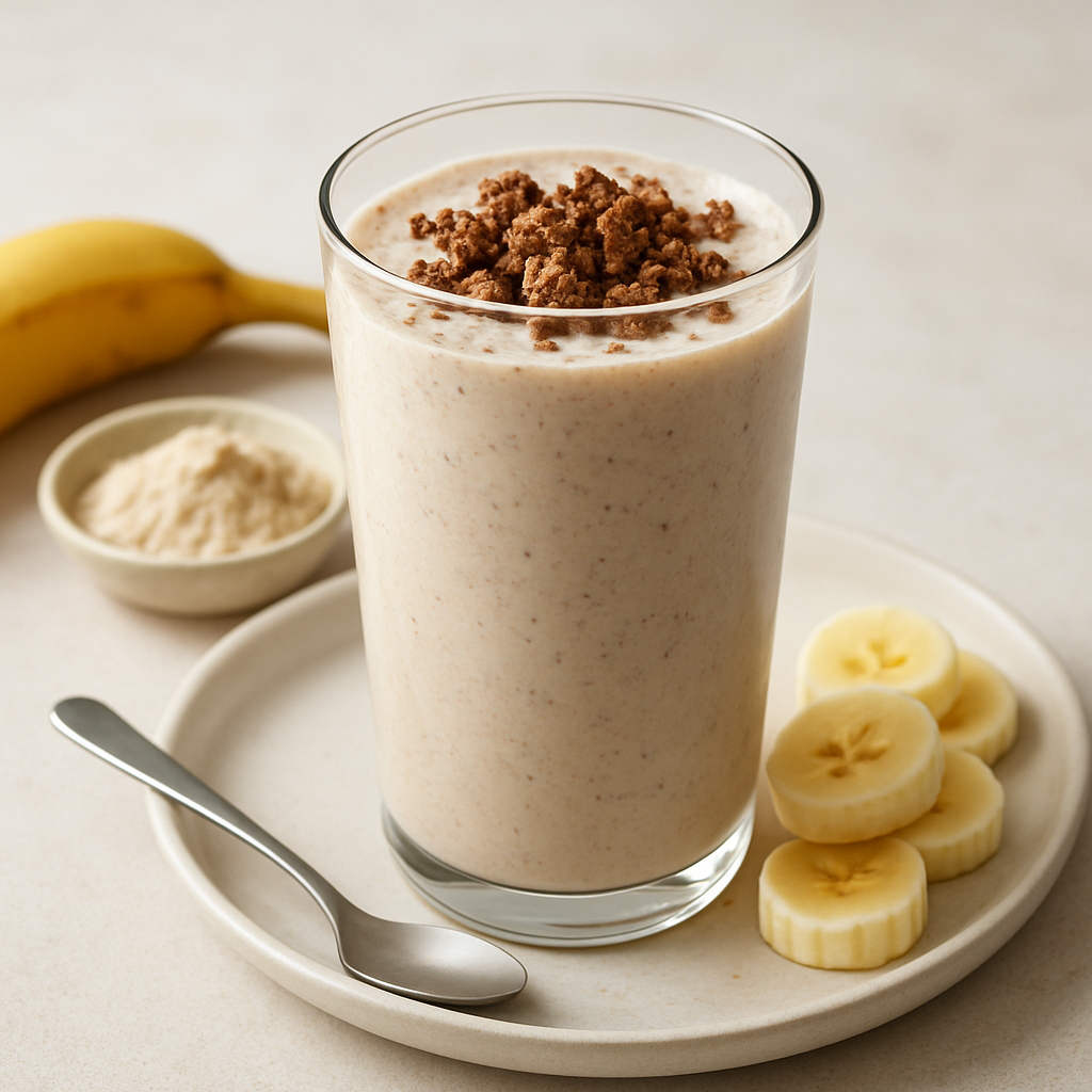Middle Eastern Protein Banana Milk Shake with Crumbled Protein Bar