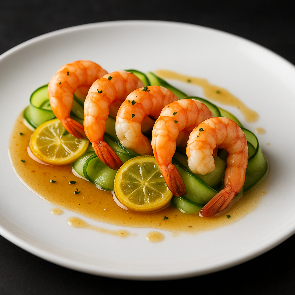 Crevettes Pétillantes au Concombre et Citron Confit