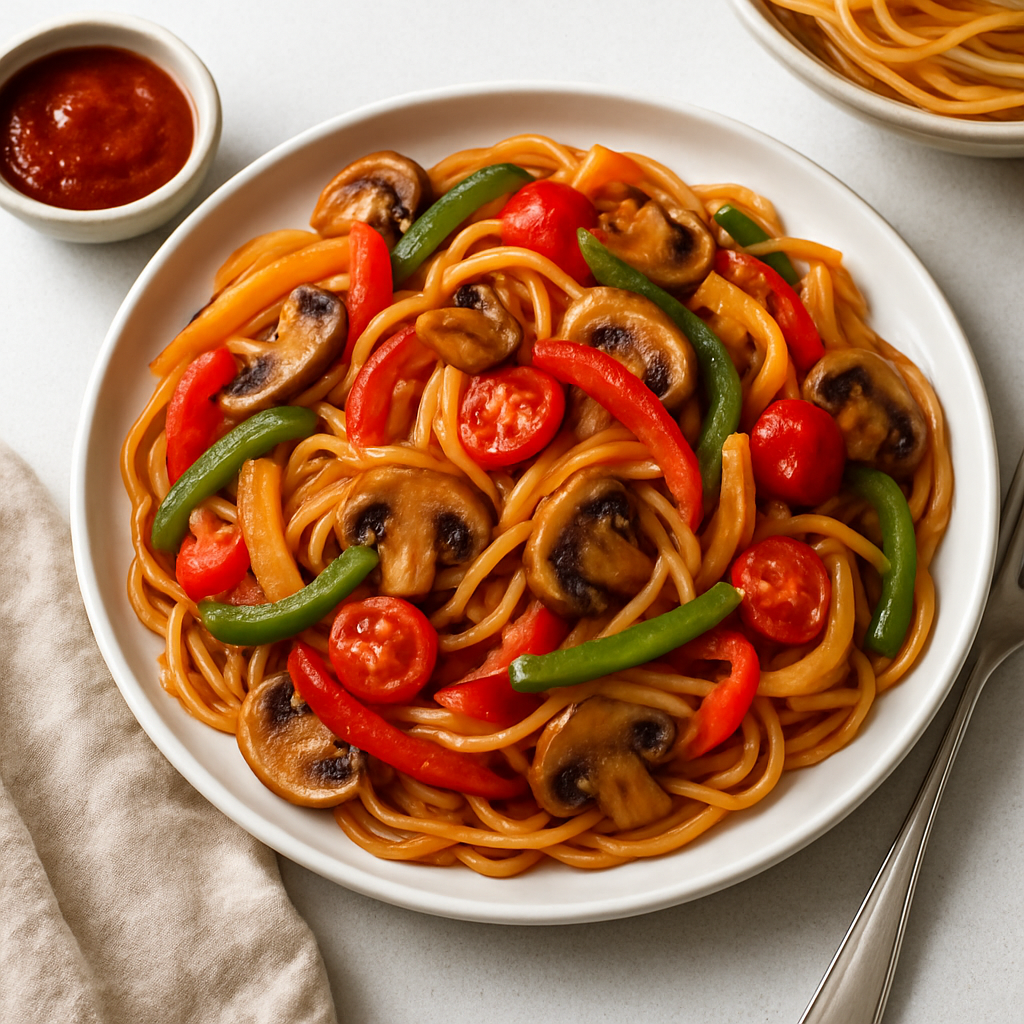 Korean-Style Veggie Pasta with Gochujang Garlic Sauce