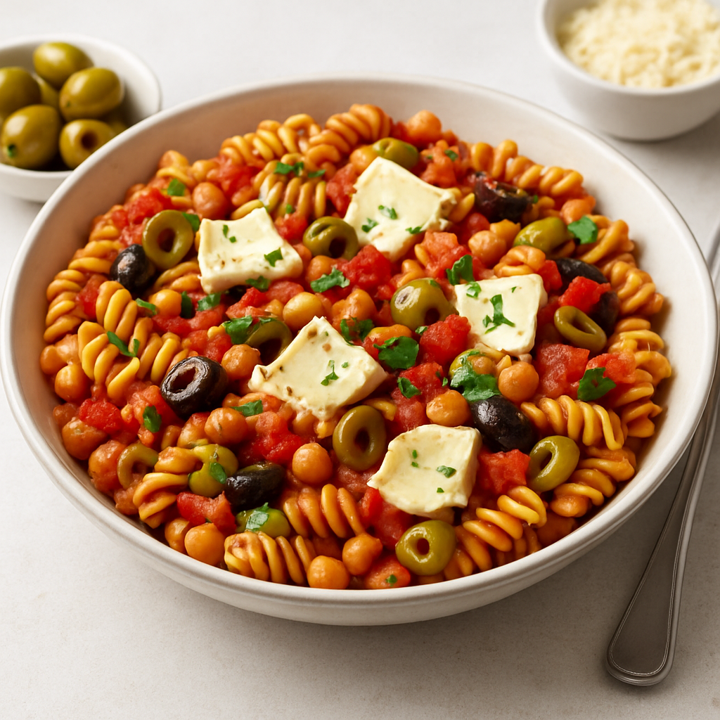 Mediterranean Tomato & Chickpea Pasta with Camembert