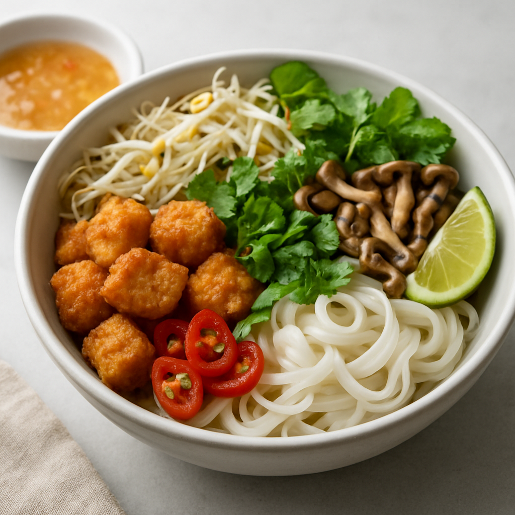 Vietnamese Crispy Tofu and Vegetable Pho Cuon Bowl