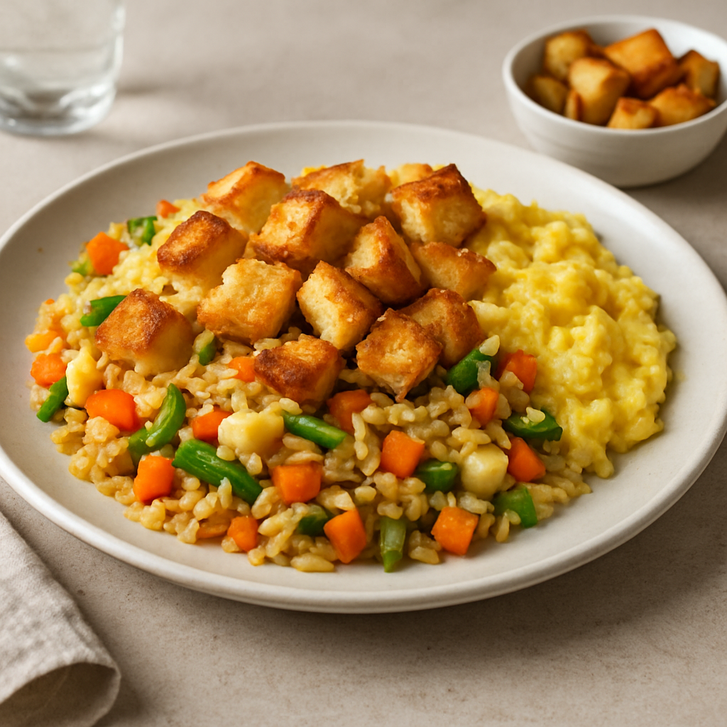 Cheesy Veggie Fried Rice with Crispy Bread