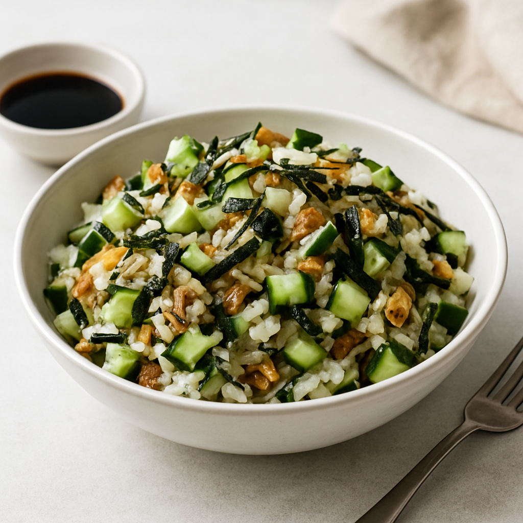 Simple Sushi Rice Salad with Cucumber and Seaweed