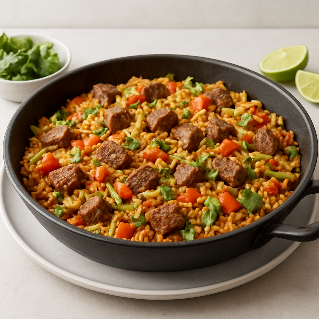 Spicy Thai Paella with Beef and Vegetables