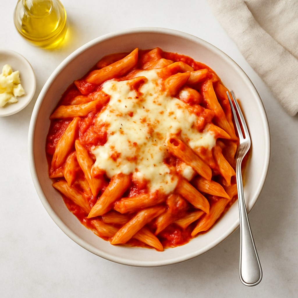 Simple Tomato Pasta with Melted Cheese