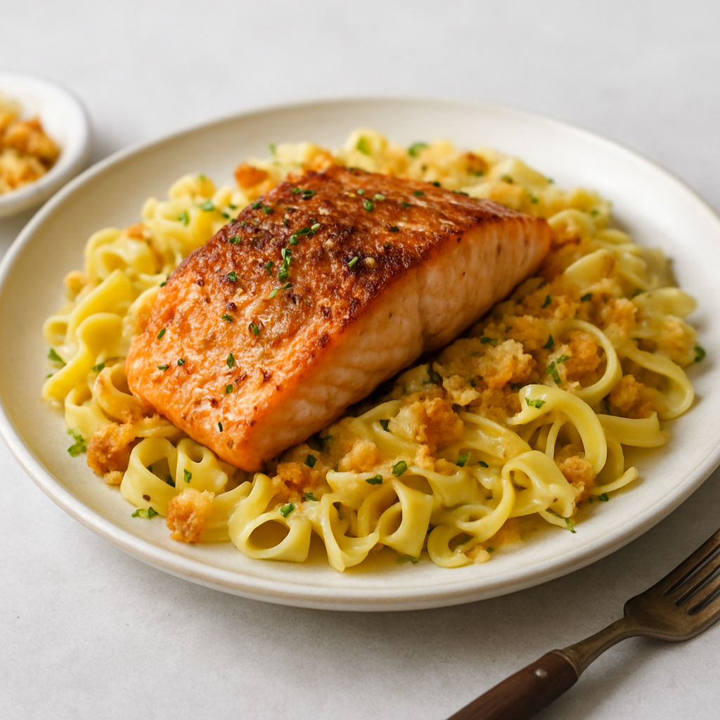 Pan-Seared Salmon with Garlic Butter & Egg Noodles