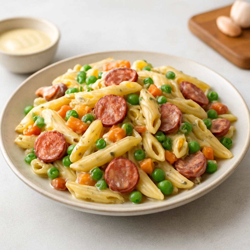 Creamy Fusion Pasta with Kabanos and Vegetables