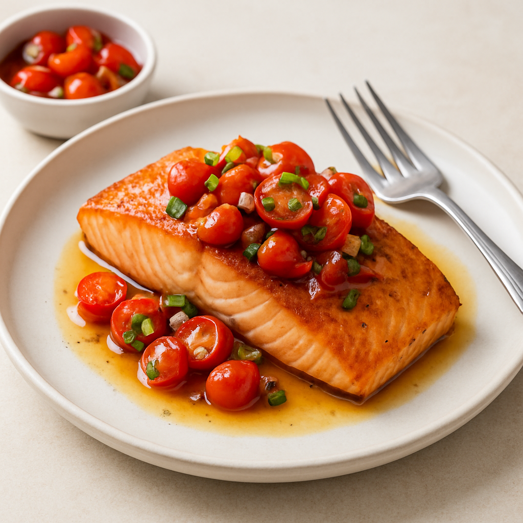 Mediterranean-Mexican Fusion Salmon with Cherry Tomato Salsa